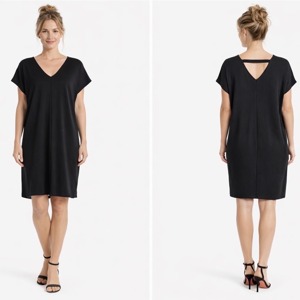 Rachel Rachel Roy Black V-Neck Shift Dress Back Cutout M Party Resortwear 101-32